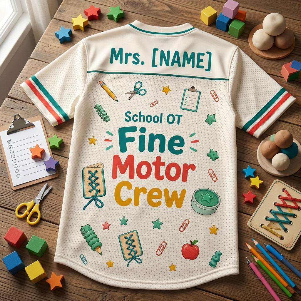 Personalized School OT Fine Motor Crew Football Jersey - Custom Name Occupational Therapist Mesh Shirt