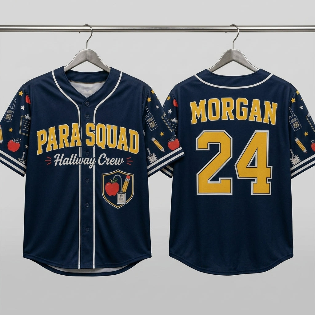 Personalized Para Squad Hallway Crew Baseball Jersey - Custom Name & Number School Staff Shirt