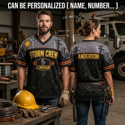 Personalized Storm Crew Lineman Football Jersey - Custom Name Utility Worker Mesh Athletic Apparel