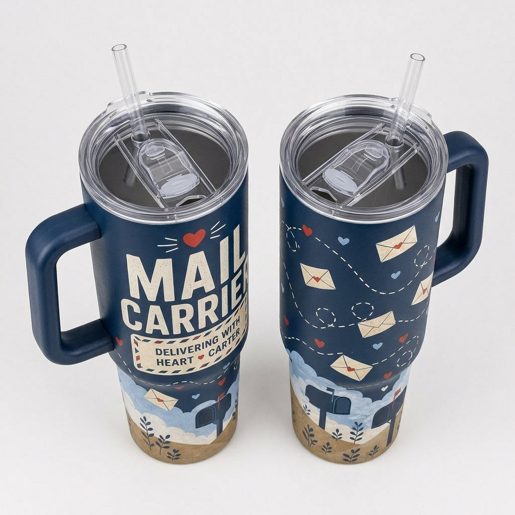 Personalized Mail Carrier 40oz Tumbler with Handle - Custom Name Postal Worker Gift