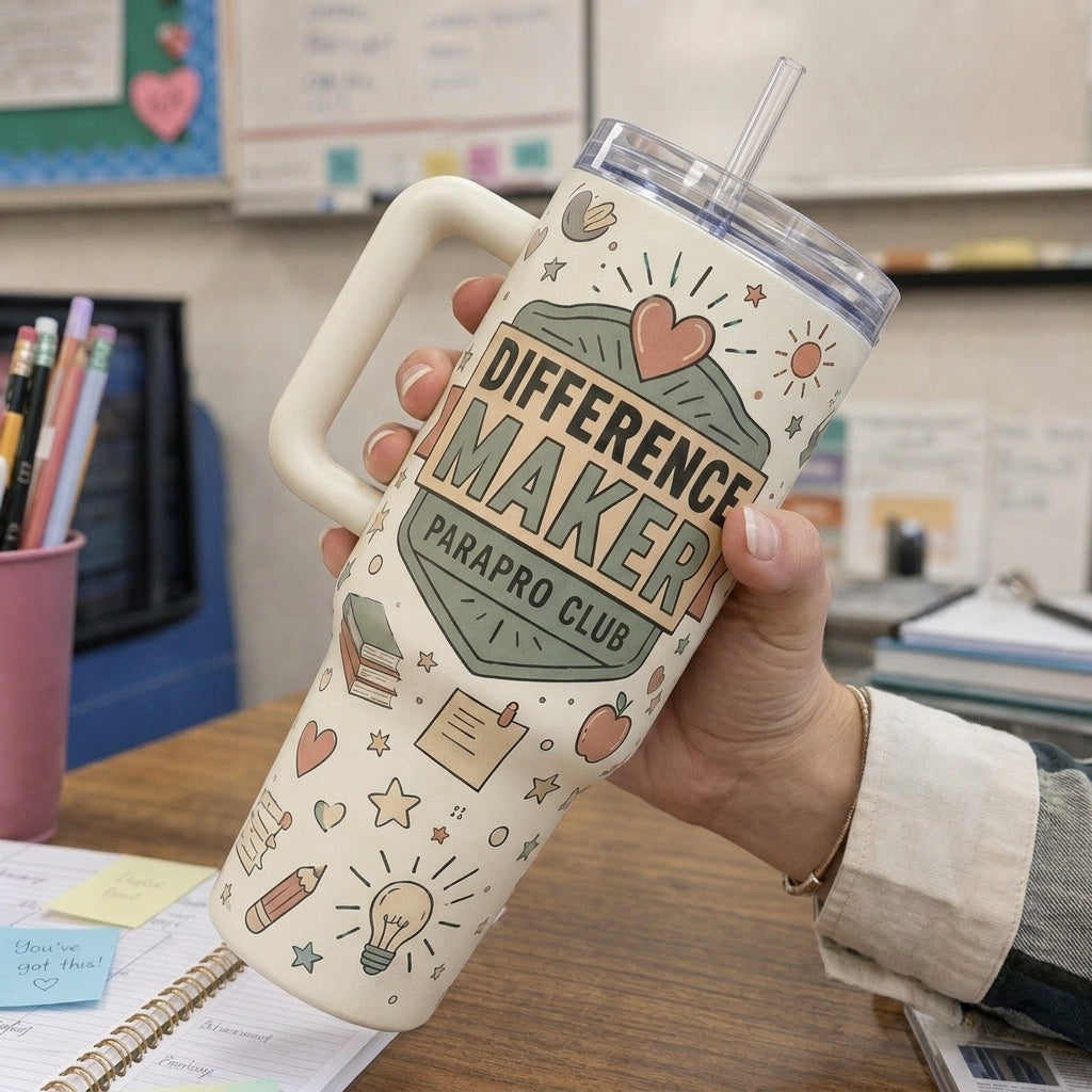Personalized Difference Maker Parapro Club 40oz Tumbler with Handle - Custom Name Paraprofessional Gift