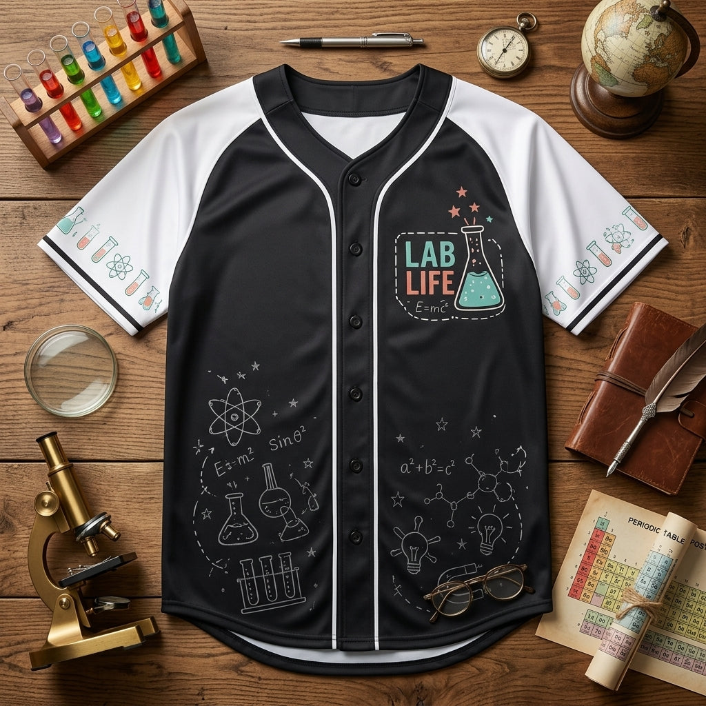 Personalized Science Lab Life Baseball Jersey - Custom Name Teacher & Scientist Gift