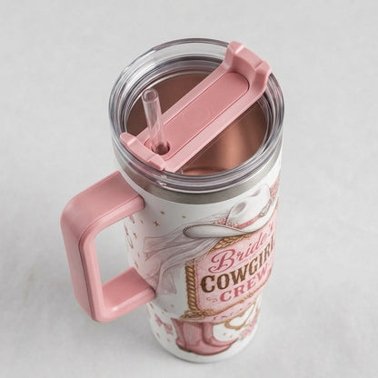 Personalized Bride's Cowgirl Crew 40oz Tumbler with Handle - Custom Western Bachelorette Gift