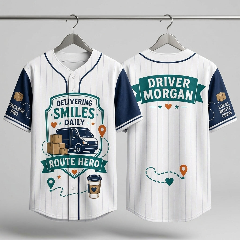 Personalized Delivery Driver Route Hero Baseball Jersey - Custom Name Courier Gift