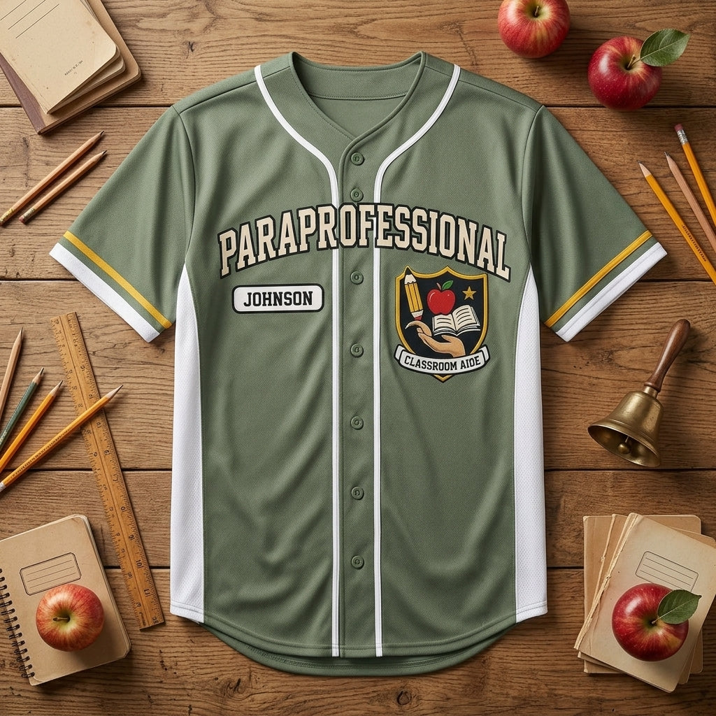 Personalized Paraprofessional Baseball Jersey - Custom Name Classroom Aide Sporty Education Gift