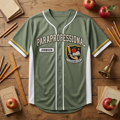 Personalized Paraprofessional Baseball Jersey - Custom Name Classroom Aide Sporty Education Gift