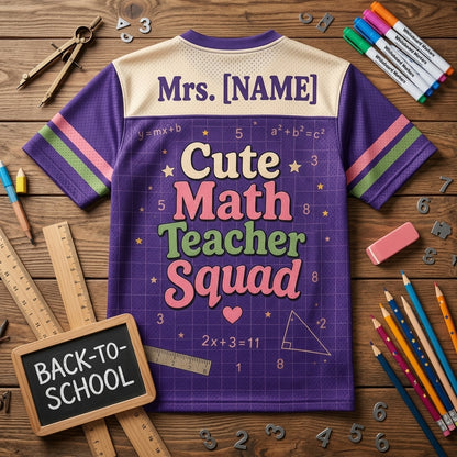Personalized Math Teacher Football Jersey - Custom Name Cute Math Squad Purple Shirt