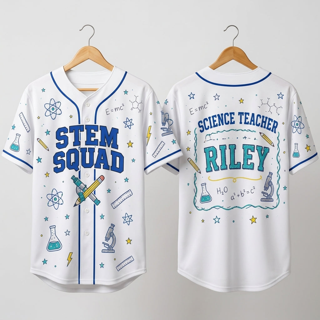 Personalized Science Teacher STEM Squad Baseball Jersey - Custom Name Education Gift for Educators