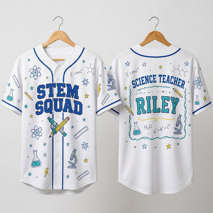 Personalized Science Teacher STEM Squad Baseball Jersey - Custom Name Education Gift for Educators