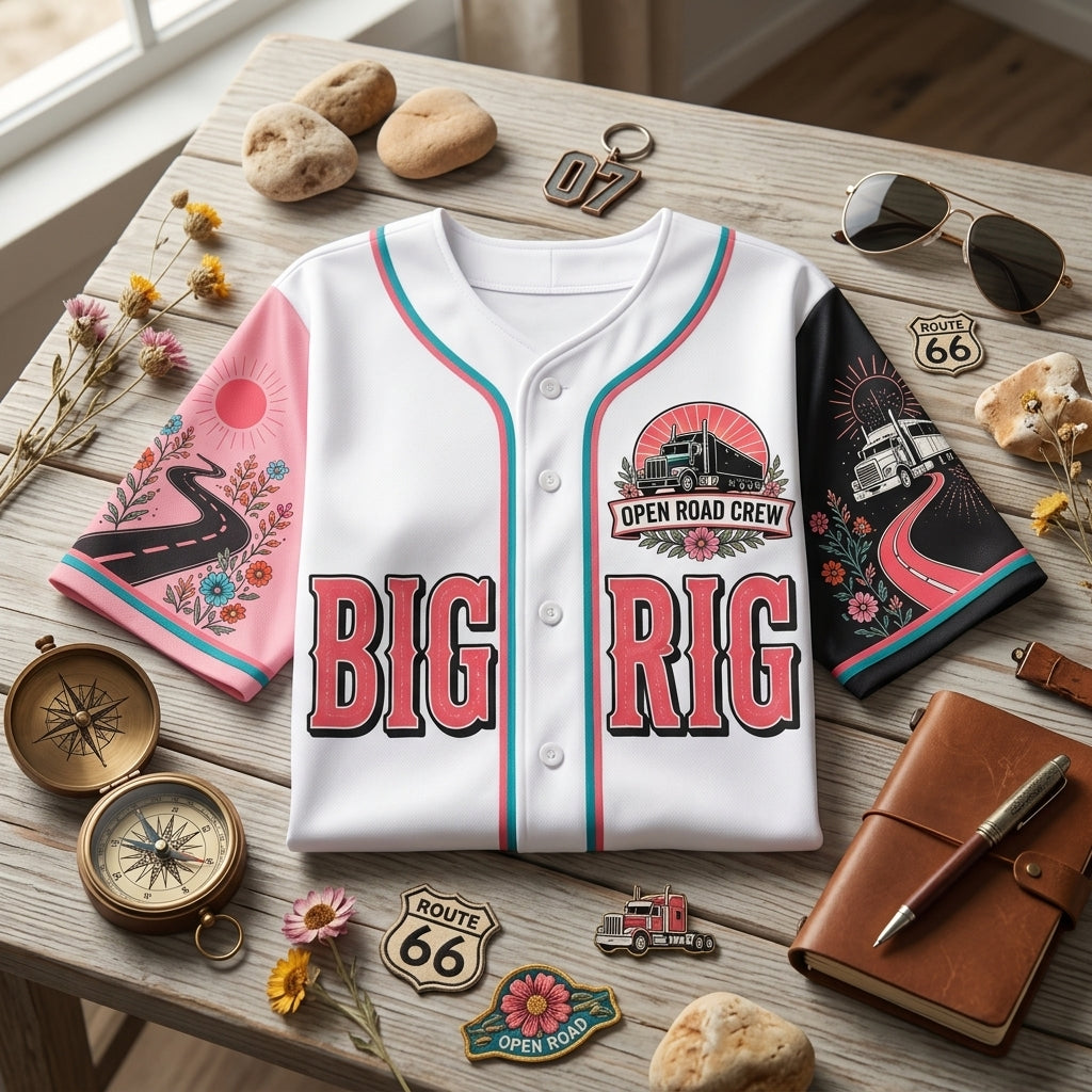 Personalized She Drives The Big Rig Baseball Jersey - Custom Name & Number Trucker Gift for Women