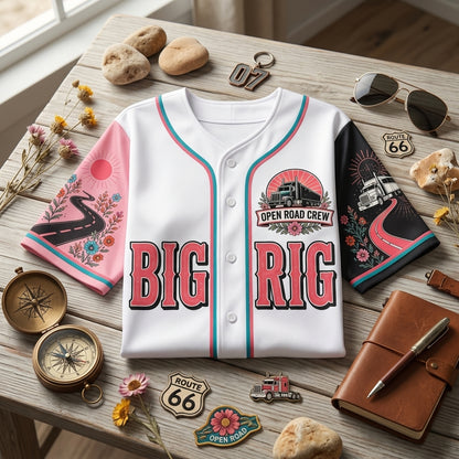 Personalized She Drives The Big Rig Baseball Jersey - Custom Name & Number Trucker Gift for Women