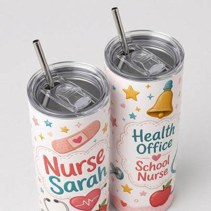 Personalized School Nurse 40oz Tumbler with Handle - Custom Name Health Office Gift