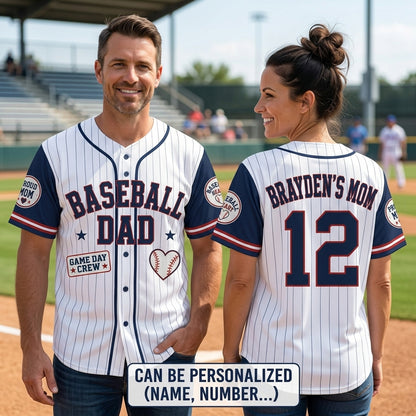 Personalized Baseball Mom Jersey Custom Name and Number - Game Day Crew Navy Blue Pinstripe Team Shirt