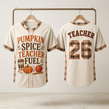 Personalized Pumpkin Spice Teacher Fuel Baseball Jersey - Custom Name & Number Fall Autumn Teacher Gift