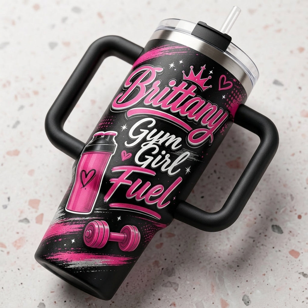Personalized Gym Girl Fuel 40oz Tumbler with Handle - Custom Name Fitness Gift for Her