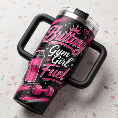 Personalized Gym Girl Fuel 40oz Tumbler with Handle - Custom Name Fitness Gift for Her