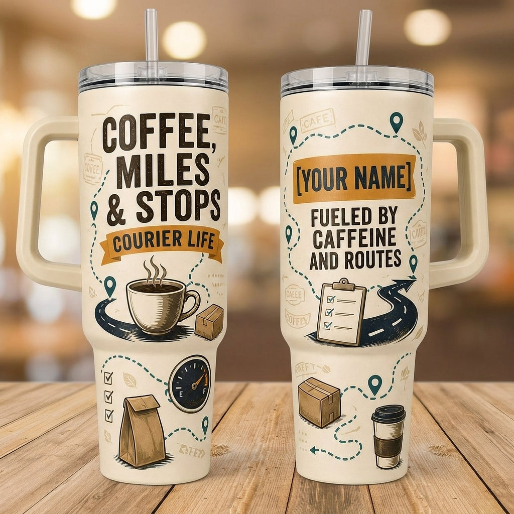 Personalized Delivery Driver 40oz Tumbler with Handle - Custom Name Courier Life Gift