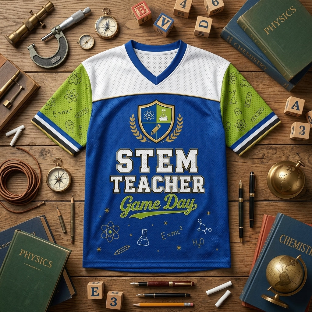 Personalized STEM Teacher Game Day Football Jersey - Custom Name & Number Science Educator Sports Shirt