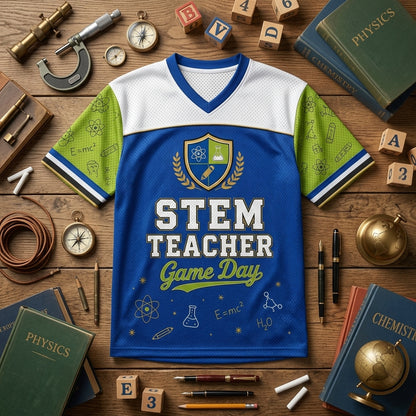 Personalized STEM Teacher Game Day Football Jersey - Custom Name & Number Science Educator Sports Shirt
