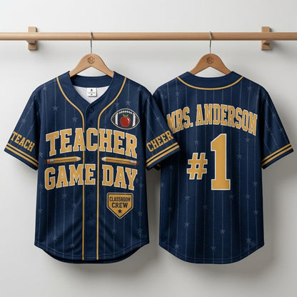 Personalized Teacher Game Day Baseball Jersey - Custom Name and Number School Spirit Shirt