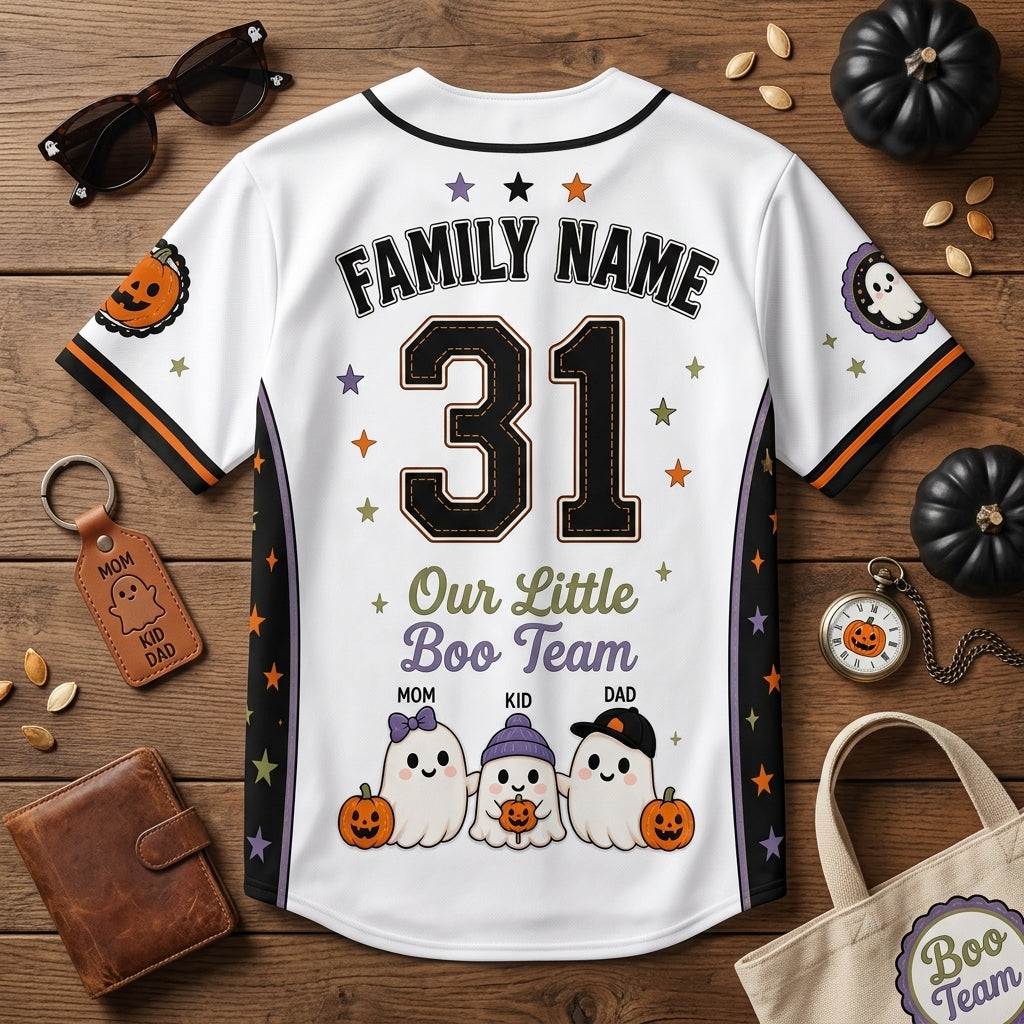Personalized Family Boo Crew Halloween Baseball Jersey - Custom Name and Number Ghost Team Shirt