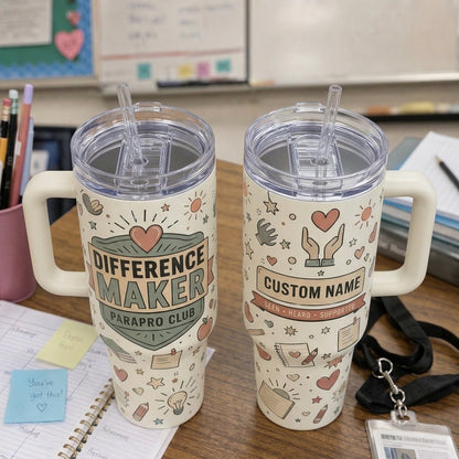 Personalized Difference Maker Parapro Club 40oz Tumbler with Handle - Custom Name Paraprofessional Gift