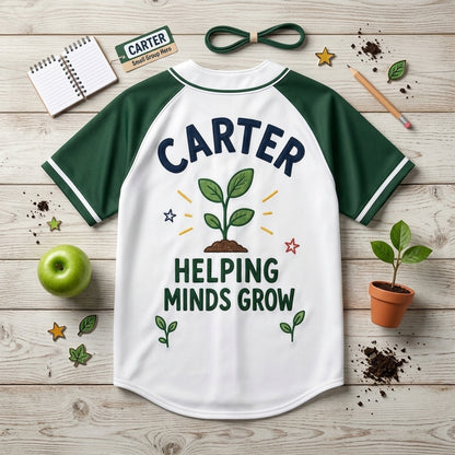 Personalized Small Group Hero Baseball Jersey - Custom Teacher Appreciation Gift - Helping Minds Grow Educator Shirt