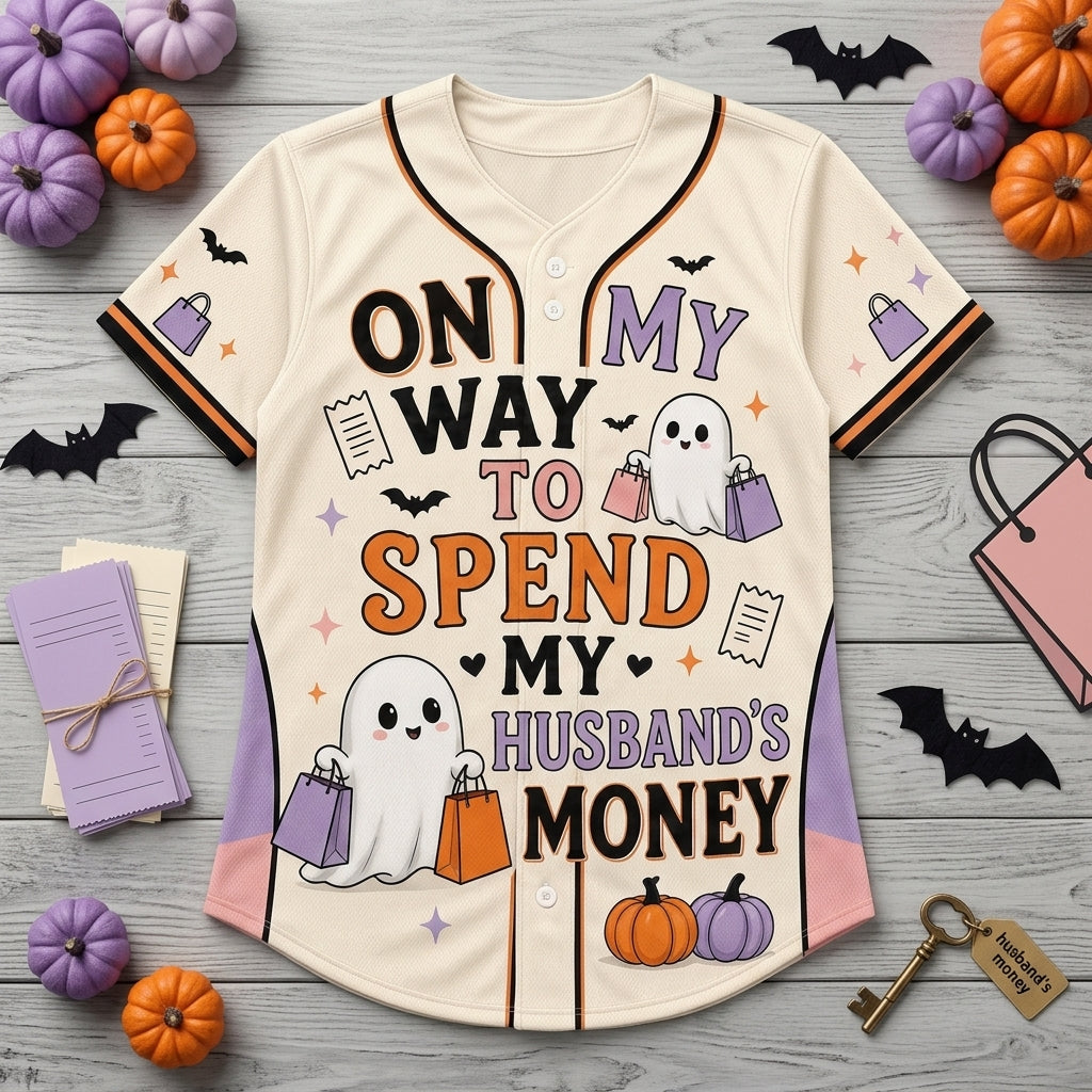 Personalized Funny Halloween Baseball Jersey - Custom Name Ghost Shopping Graphic Shirt