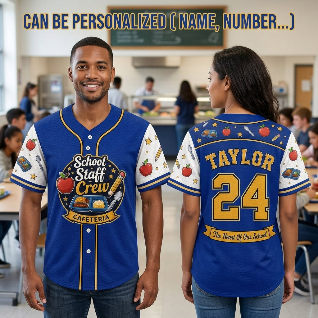 Personalized School Staff Crew Cafeteria Baseball Jersey - Custom Name and Number Lunch Lady Gift