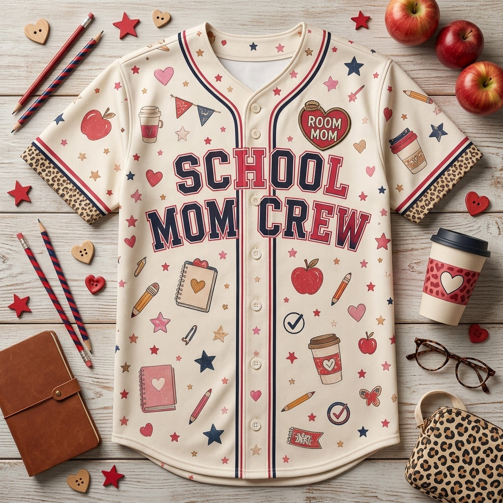 Personalized School Mom Crew Baseball Jersey - Custom Room Mom PTA Shirt Gift for Volunteers