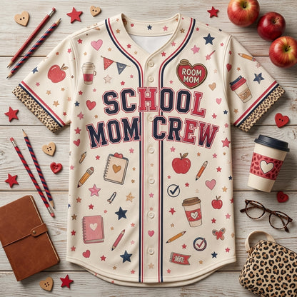 Personalized School Mom Crew Baseball Jersey - Custom Room Mom PTA Shirt Gift for Volunteers