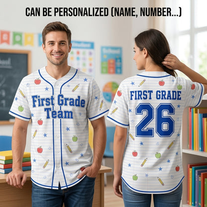 Personalized First Grade Team Baseball Jersey - Custom Teacher School Spirit Uniform for 1st Grade Squad