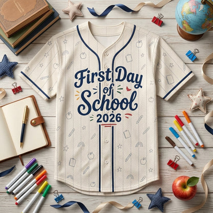 Personalized First Day of School 2026 Baseball Jersey - Custom Name and Number Student Shirt