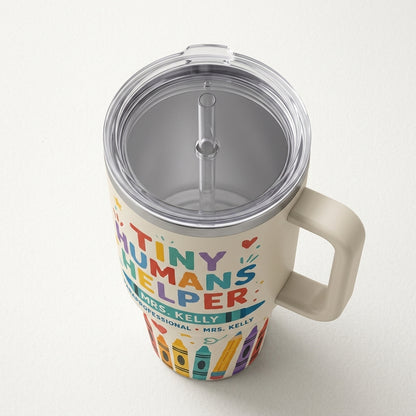 Personalized Tiny Humans Helper 40oz Tumbler with Handle - Custom Name Teacher & Paraprofessional Gift