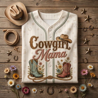 Personalized Cowgirl Mama Baseball Jersey - Custom Name Western Mom Shirt with Floral Boots