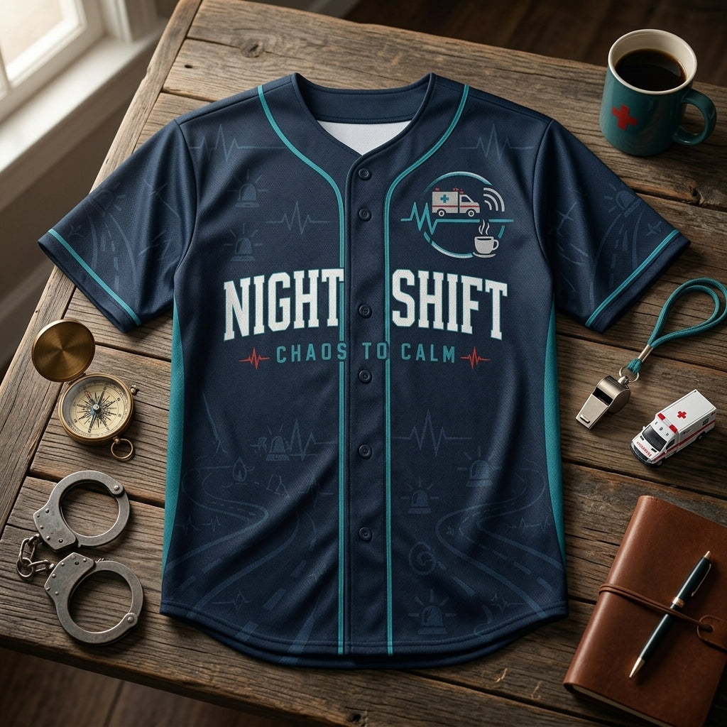 Personalized Night Shift EMS Baseball Jersey - Custom Name & Number Lifeline Crew Shirt for First Responders product view 4
