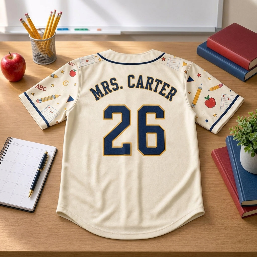 Personalized First Day Faculty Club Teacher Baseball Jersey - Custom Name and Number Teacher Gift