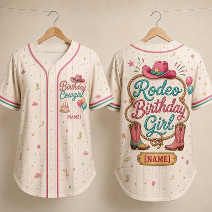 Personalized Rodeo Birthday Girl Baseball Jersey - Custom Name Cowgirl Western Theme Birthday Shirt