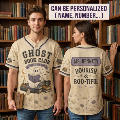 Personalized Ghost Book Club Baseball Jersey - Custom Name Spooky Bookish & Boo-tiful Shirt for Librarians and Teachers