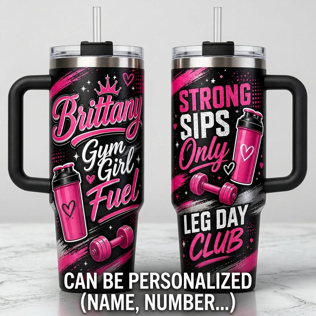 Personalized Gym Girl Fuel 40oz Tumbler with Handle - Custom Name Fitness Gift for Her