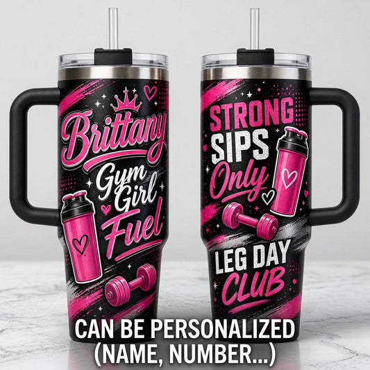 Personalized Gym Girl Fuel 40oz Tumbler with Handle - Custom Name Fitness Gift for Her