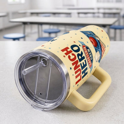 Personalized Lunch Hero Cafeteria Crew 40oz Tumbler with Handle - Custom Name School Staff Gift - 40oz tumbler mockup 5