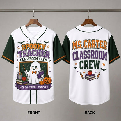Personalized Spooky Teacher Baseball Jersey - Custom Classroom Crew Halloween Shirt, Back to School Boo Crew Gift