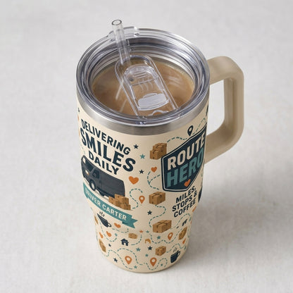 Personalized Delivering Smiles Daily Delivery Driver 40oz Tumbler - Custom Route Hero Gift