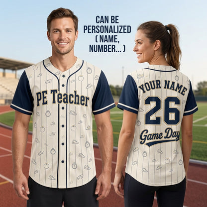 Personalized PE Teacher Baseball Jersey - Custom Name and Number School Spirit Coach Shirt