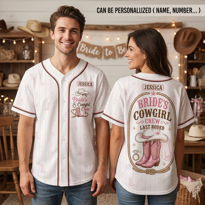 Personalized Bride's Cowgirl Crew Last Rodeo Baseball Jersey - Custom Name Western Bachelorette Party Outfit