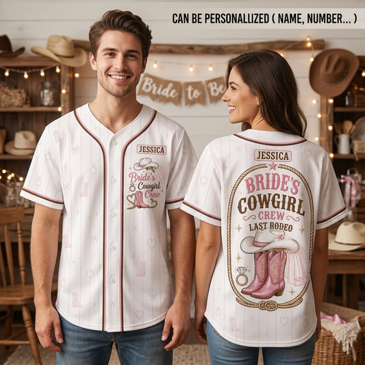 Personalized Bride's Cowgirl Crew Last Rodeo Baseball Jersey - Custom Name Western Bachelorette Party Outfit
