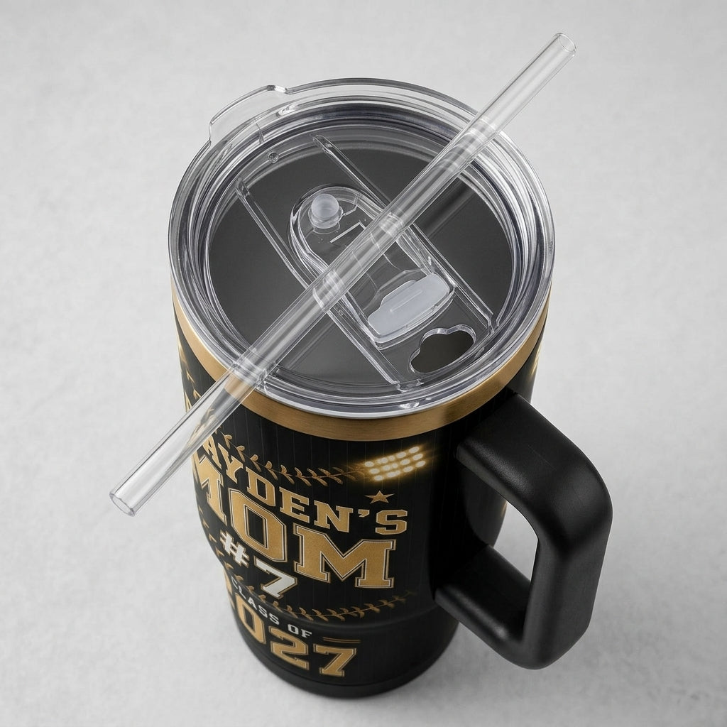 Personalized Baseball Senior Mom 40oz Tumbler with Handle - Custom Player Name & Number Senior Night Gift