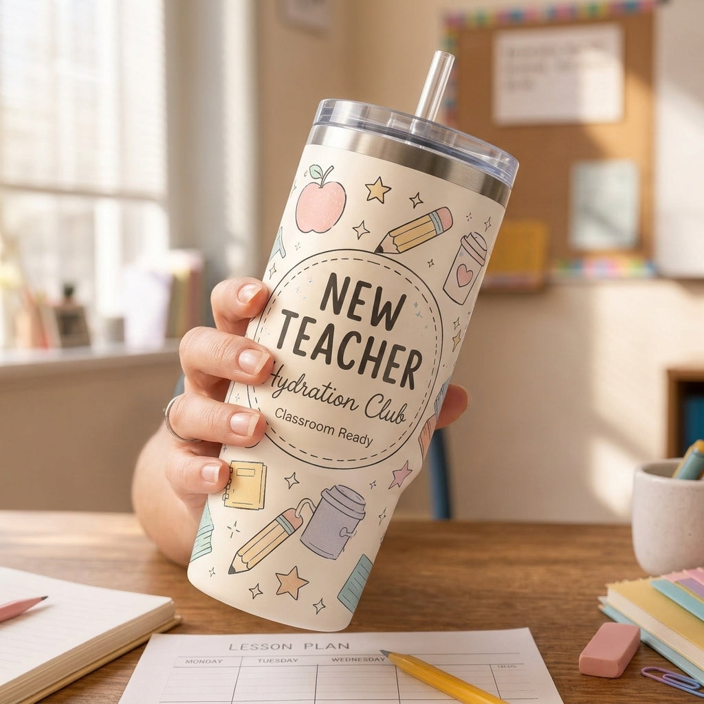 Personalized New Teacher Hydration Club 40oz Tumbler with Handle - Custom Back to School Gift