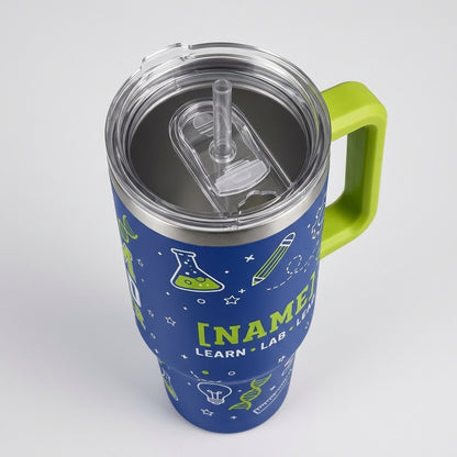 Personalized STEM Squad Teacher 40oz Tumbler with Handle - Custom Name Gift for Science & Math Educators